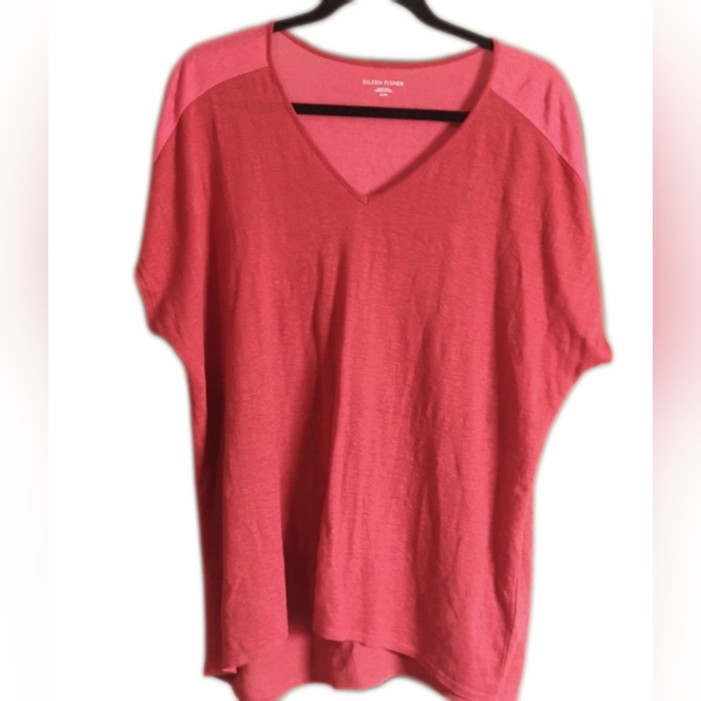 Eileen Fisher 100% Organic Linen Colour Block Oversized Short Sleeve Top M